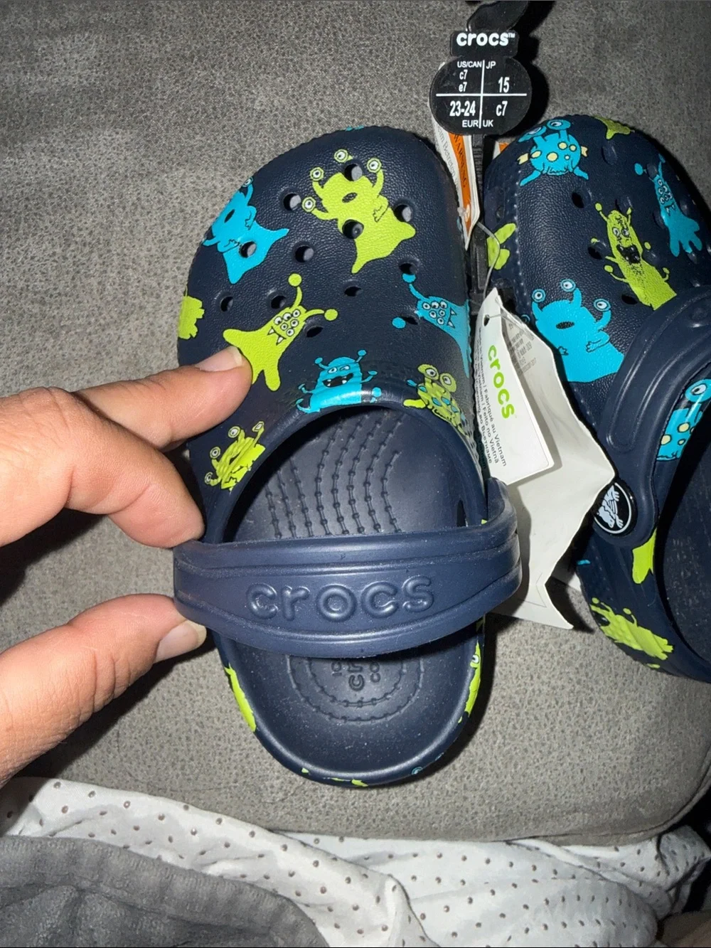 CROCS Navy Blue Kids Monster Print Water Clogs